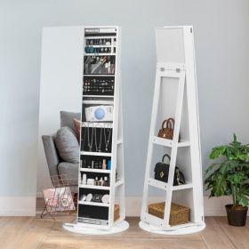 Jewelry Armoire with Full Length Mirror 360° and Large Capacity Jewelry Organizer Armoire; Lockable Mirror with Jewelry Storage; Multi Storage Shelves